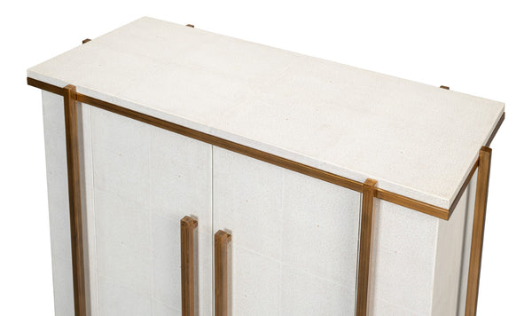 Sarreid Blakely Door Chest In Osprey White – Stylish Iron And Leather Storage Solution For Modern Homes White  53891