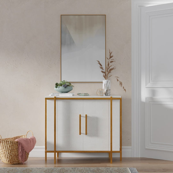 Sarreid Blakely Door Chest In Osprey White – Stylish Iron And Leather Storage Solution For Modern Homes White  53891