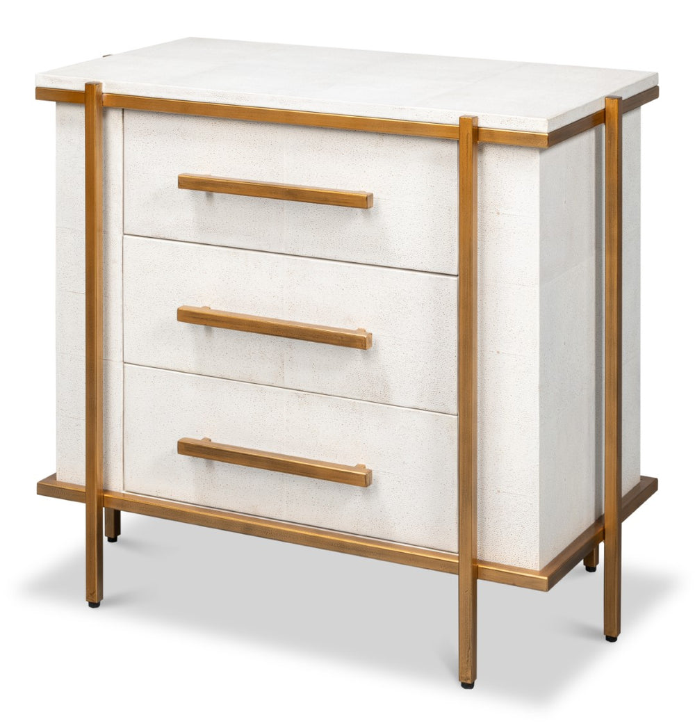 Sarreid Blakely Night Stand In Osprey White - Sleek Iron & Leather Design For Chic Bedroom Elegance White  53892