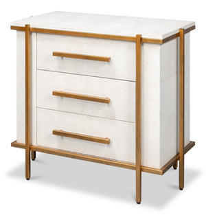 Sarreid Blakely Night Stand In Osprey White - Sleek Iron & Leather Design For Chic Bedroom Elegance White  53892