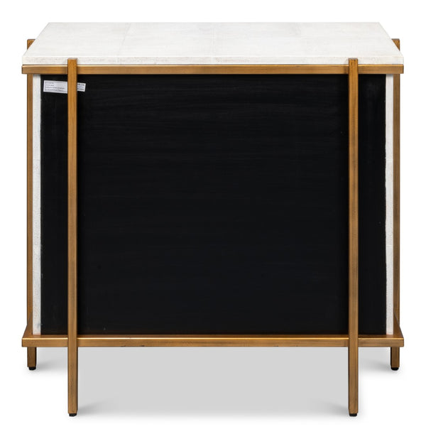 Sarreid Blakely Night Stand In Osprey White - Sleek Iron & Leather Design For Chic Bedroom Elegance White  53892