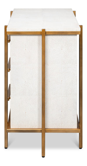 Sarreid Blakely Night Stand In Osprey White - Sleek Iron & Leather Design For Chic Bedroom Elegance White  53892