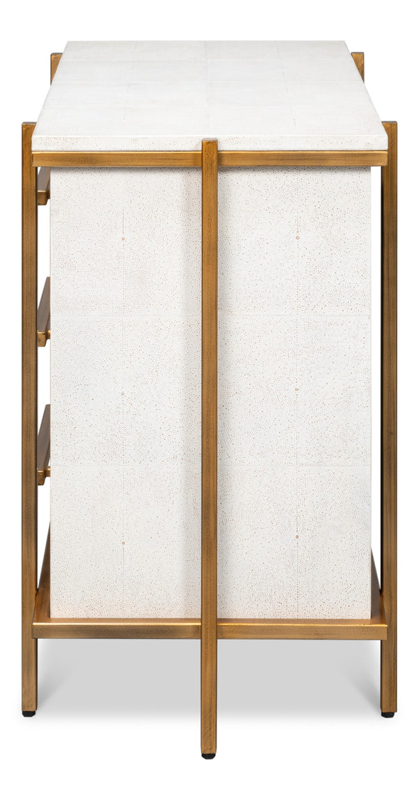 Sarreid Blakely Night Stand In Osprey White - Sleek Iron & Leather Design For Chic Bedroom Elegance White  53892