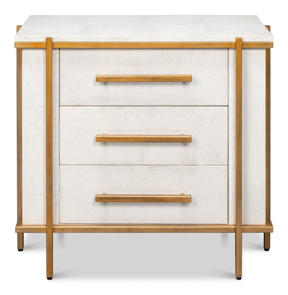 Sarreid Blakely Night Stand In Osprey White - Sleek Iron & Leather Design For Chic Bedroom Elegance White  53892