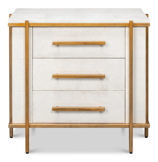 Sarreid Blakely Night Stand In Osprey White - Sleek Iron & Leather Design For Chic Bedroom Elegance White  53892