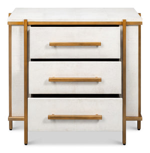 Sarreid Blakely Night Stand In Osprey White - Sleek Iron & Leather Design For Chic Bedroom Elegance White  53892