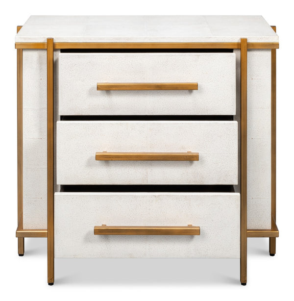 Sarreid Blakely Night Stand In Osprey White - Sleek Iron & Leather Design For Chic Bedroom Elegance White  53892