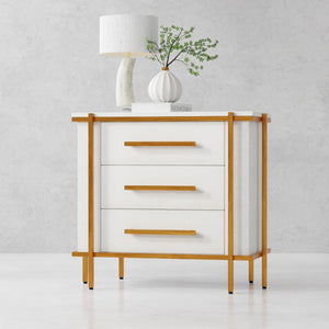 Sarreid Blakely Night Stand In Osprey White - Sleek Iron & Leather Design For Chic Bedroom Elegance White  53892