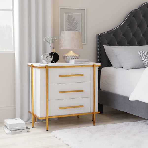 Sarreid Blakely Night Stand In Osprey White - Sleek Iron & Leather Design For Chic Bedroom Elegance White  53892