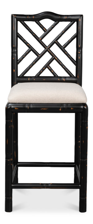 Sarreid Brighton Counter Stool In Antique Black - Stylish Linen Fabric & Durable Ash Wood Construction Black  53893