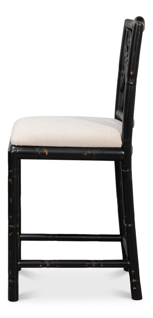 Sarreid Brighton Counter Stool In Antique Black - Stylish Linen Fabric & Durable Ash Wood Construction Black  53893