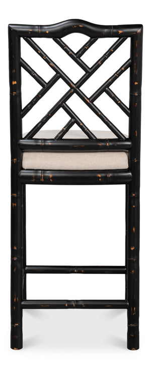 Sarreid Brighton Counter Stool In Antique Black - Stylish Linen Fabric & Durable Ash Wood Construction Black  53893