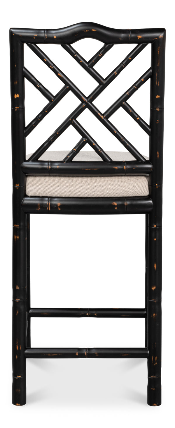 Sarreid Brighton Counter Stool In Antique Black - Stylish Linen Fabric & Durable Ash Wood Construction Black  53893