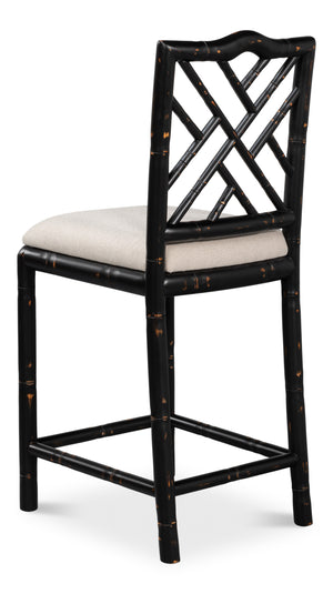 Sarreid Brighton Counter Stool In Antique Black - Stylish Linen Fabric & Durable Ash Wood Construction Black  53893