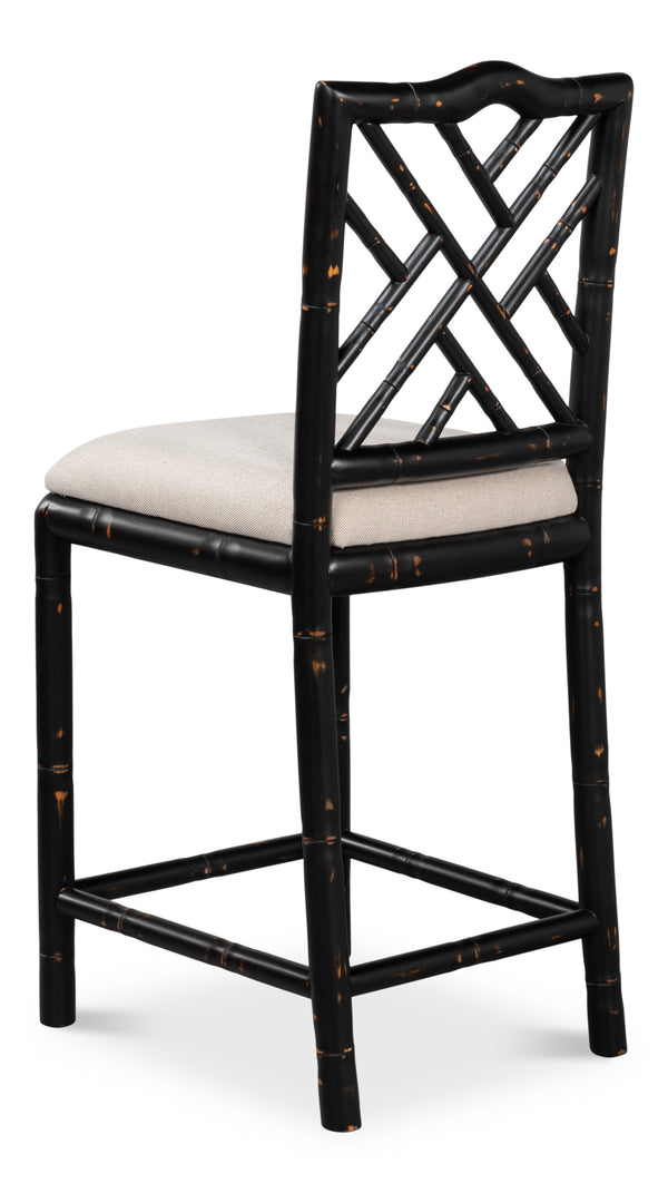 Sarreid Brighton Counter Stool In Antique Black - Stylish Linen Fabric & Durable Ash Wood Construction Black  53893