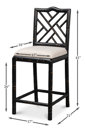 Sarreid Brighton Counter Stool In Antique Black - Stylish Linen Fabric & Durable Ash Wood Construction Black  53893