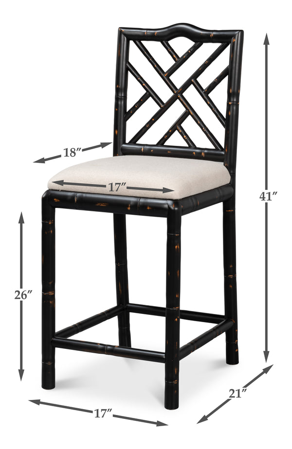 Sarreid Brighton Counter Stool In Antique Black - Stylish Linen Fabric & Durable Ash Wood Construction Black  53893
