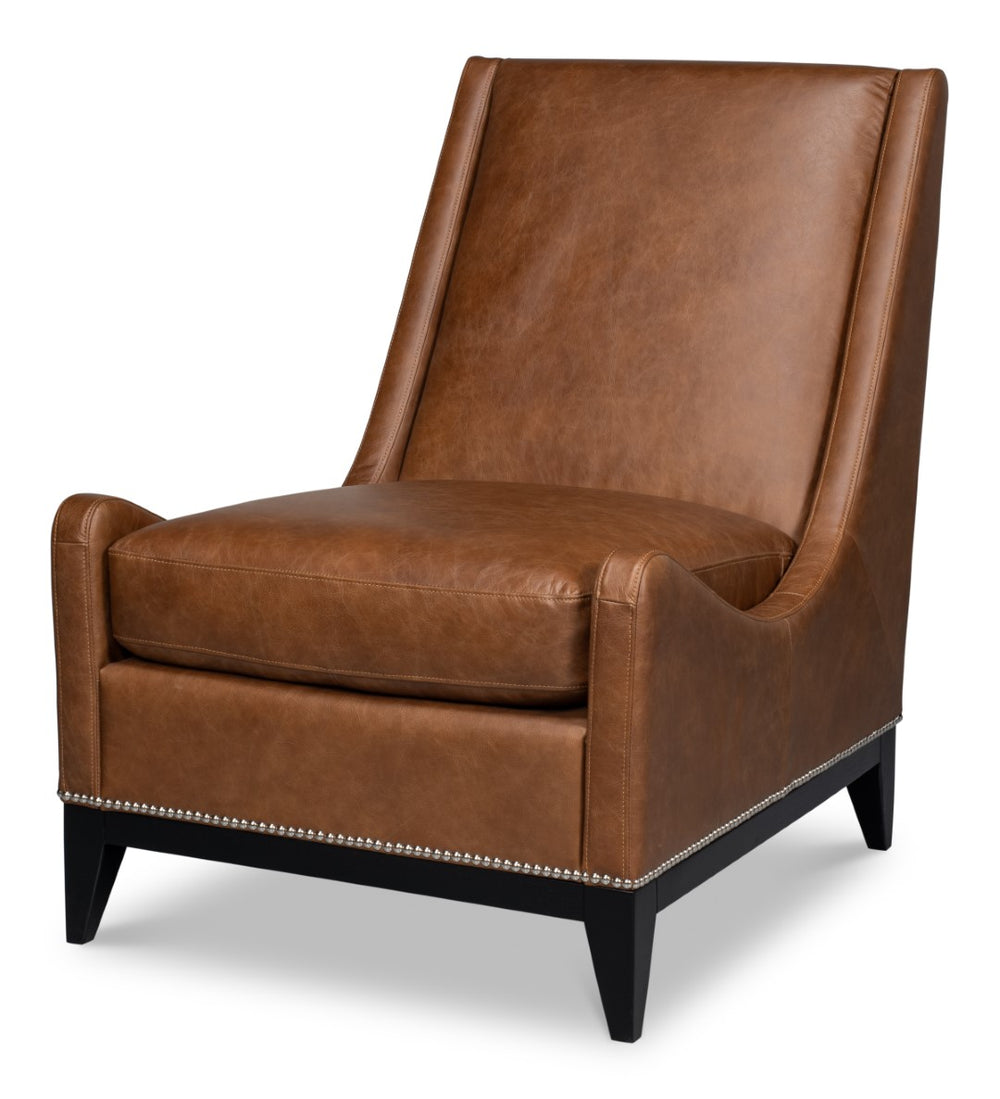 Sarreid Brandy Accent Chair - Luxurious Chocolate Brown Distilled Leather With Elegant Wood Accents Brown  53894