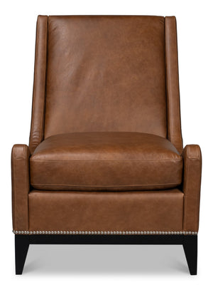 Sarreid Brandy Accent Chair - Luxurious Chocolate Brown Distilled Leather With Elegant Wood Accents Brown  53894