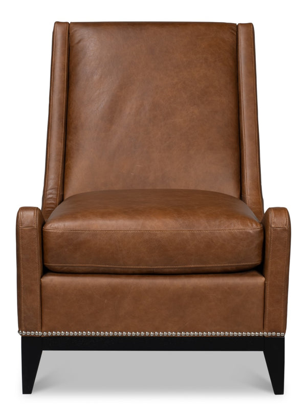 Sarreid Brandy Accent Chair - Luxurious Chocolate Brown Distilled Leather With Elegant Wood Accents Brown  53894