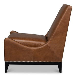 Sarreid Brandy Accent Chair - Luxurious Chocolate Brown Distilled Leather With Elegant Wood Accents Brown  53894