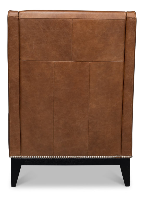 Sarreid Brandy Accent Chair - Luxurious Chocolate Brown Distilled Leather With Elegant Wood Accents Brown  53894