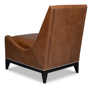 Sarreid Brandy Accent Chair - Luxurious Chocolate Brown Distilled Leather With Elegant Wood Accents Brown  53894