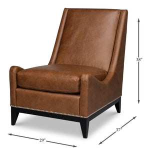 Sarreid Brandy Accent Chair - Luxurious Chocolate Brown Distilled Leather With Elegant Wood Accents Brown  53894
