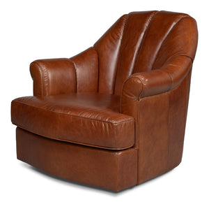 Sarreid Scoth Swivel Chair In Luxurious Havana Brown Distilled Leather For Ultimate Comfort And Style Brown  53895