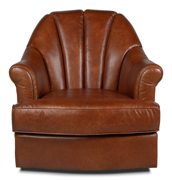 Sarreid Scoth Swivel Chair In Luxurious Havana Brown Distilled Leather For Ultimate Comfort And Style Brown  53895