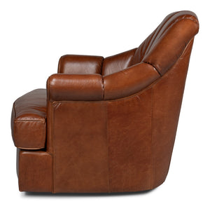 Sarreid Scoth Swivel Chair In Luxurious Havana Brown Distilled Leather For Ultimate Comfort And Style Brown  53895