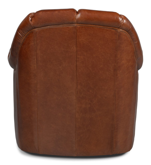 Sarreid Scoth Swivel Chair In Luxurious Havana Brown Distilled Leather For Ultimate Comfort And Style Brown  53895