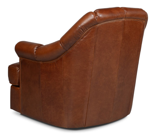 Sarreid Scoth Swivel Chair In Luxurious Havana Brown Distilled Leather For Ultimate Comfort And Style Brown  53895