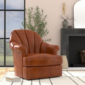 Sarreid Scoth Swivel Chair In Luxurious Havana Brown Distilled Leather For Ultimate Comfort And Style Brown  53895