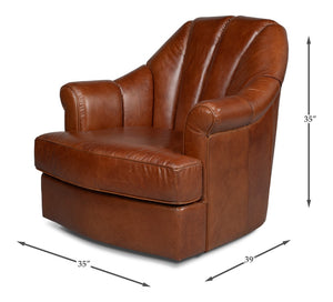 Sarreid Scoth Swivel Chair In Luxurious Havana Brown Distilled Leather For Ultimate Comfort And Style Brown  53895