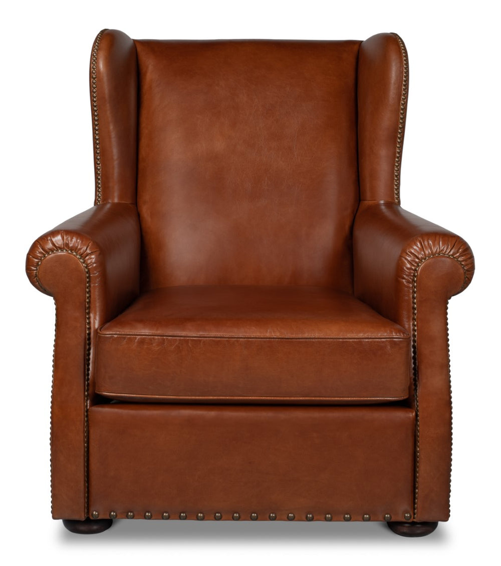 Sarreid London Dry Accent Chair - Stylish Havana Brown Leather Design For Modern Home Decor And Comfort Brown  53896