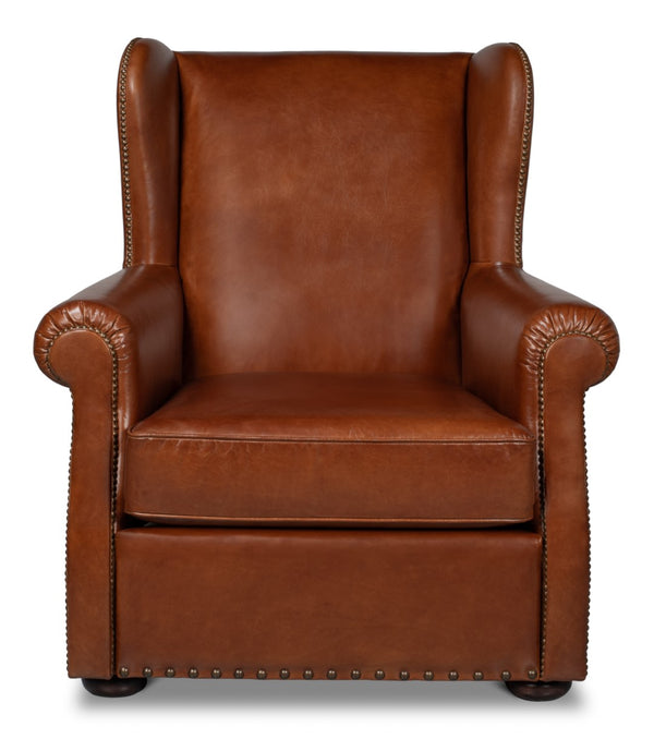 Sarreid London Dry Accent Chair - Stylish Havana Brown Leather Design For Modern Home Decor And Comfort Brown  53896