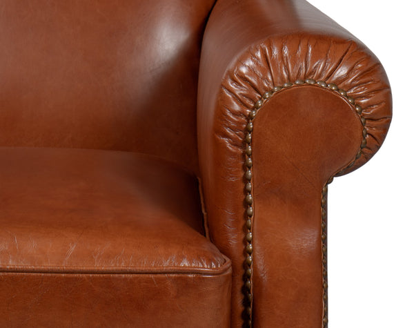 Sarreid London Dry Accent Chair - Stylish Havana Brown Leather Design For Modern Home Decor And Comfort Brown  53896
