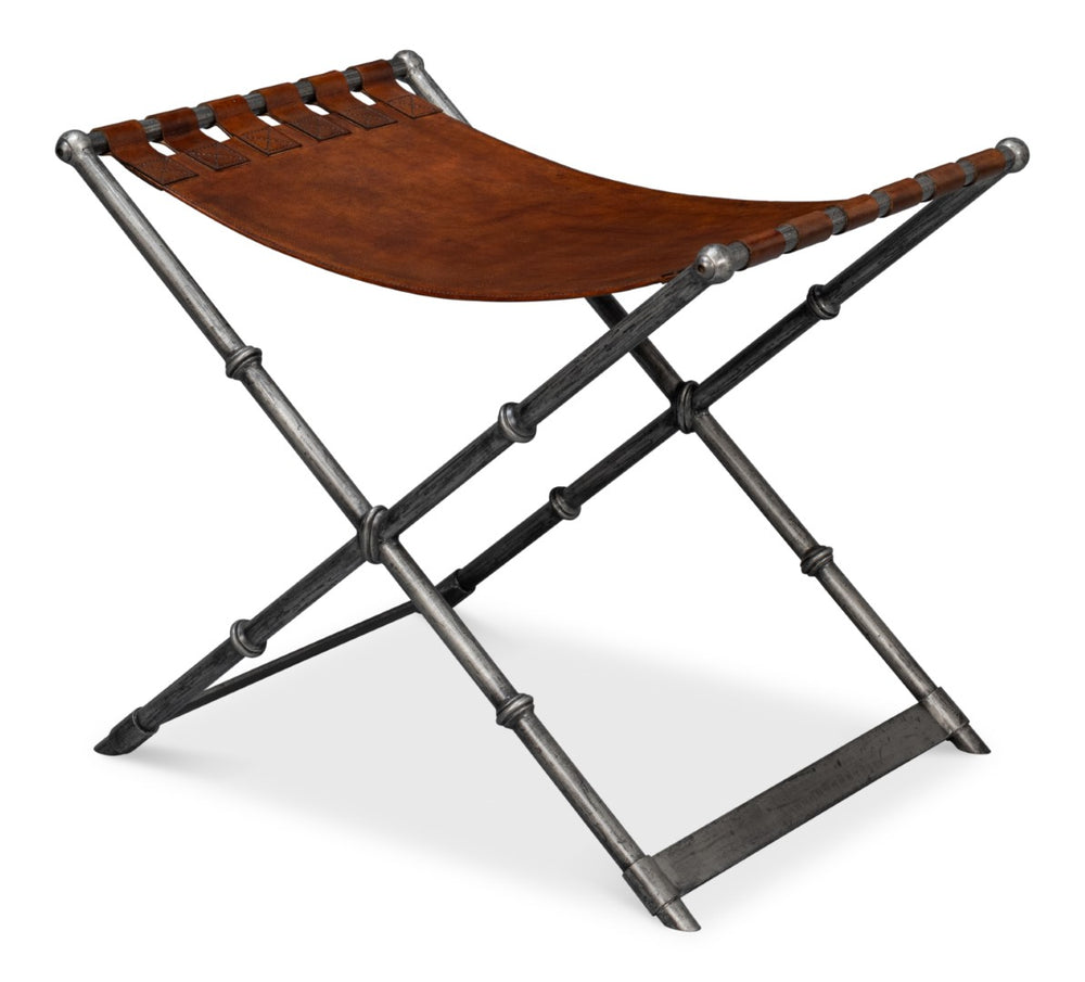 Sarreid Dalton Equestrian Bench - Stylish Gun Metal Iron & Leather Design For Modern Home Decor Needs Brown  53898