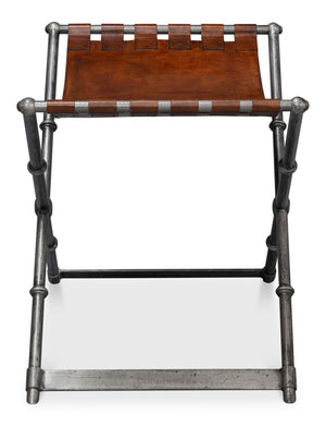 Sarreid Dalton Equestrian Bench - Stylish Gun Metal Iron & Leather Design For Modern Home Decor Needs Brown  53898