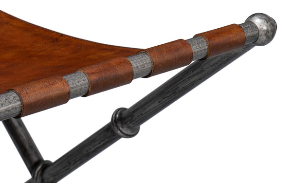 Sarreid Dalton Equestrian Bench - Stylish Gun Metal Iron & Leather Design For Modern Home Decor Needs Brown  53898