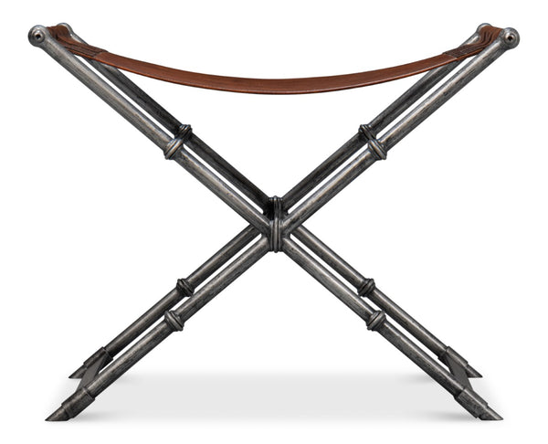 Sarreid Dalton Equestrian Bench - Stylish Gun Metal Iron & Leather Design For Modern Home Decor Needs Brown  53898