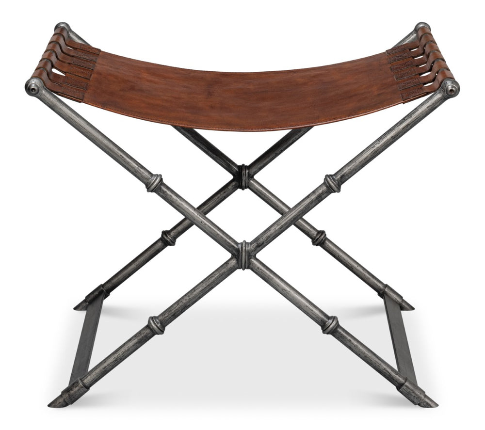 Sarreid Dalton Equestrian Bench - Stylish Gun Metal Iron & Leather Design For Modern Home Decor Needs Brown  53898