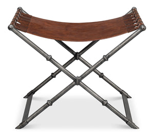 Sarreid Dalton Equestrian Bench - Stylish Gun Metal Iron & Leather Design For Modern Home Decor Needs Brown  53898