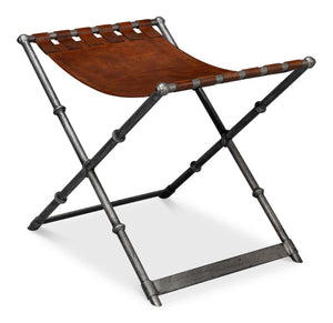 Sarreid Dalton Equestrian Bench - Stylish Gun Metal Iron & Leather Design For Modern Home Decor Needs Brown  53898
