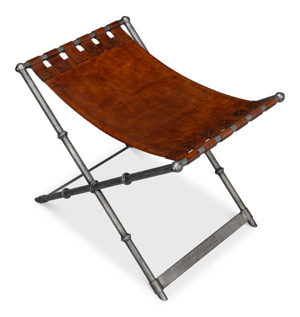 Sarreid Dalton Equestrian Bench - Stylish Gun Metal Iron & Leather Design For Modern Home Decor Needs Brown  53898