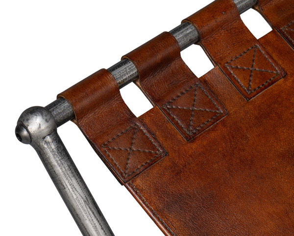 Sarreid Dalton Equestrian Bench - Stylish Gun Metal Iron & Leather Design For Modern Home Decor Needs Brown  53898