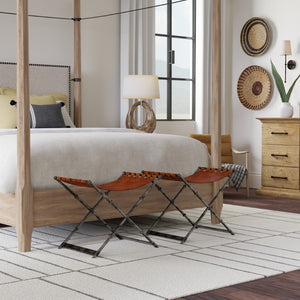 Sarreid Dalton Equestrian Bench - Stylish Gun Metal Iron & Leather Design For Modern Home Decor Needs Brown  53898