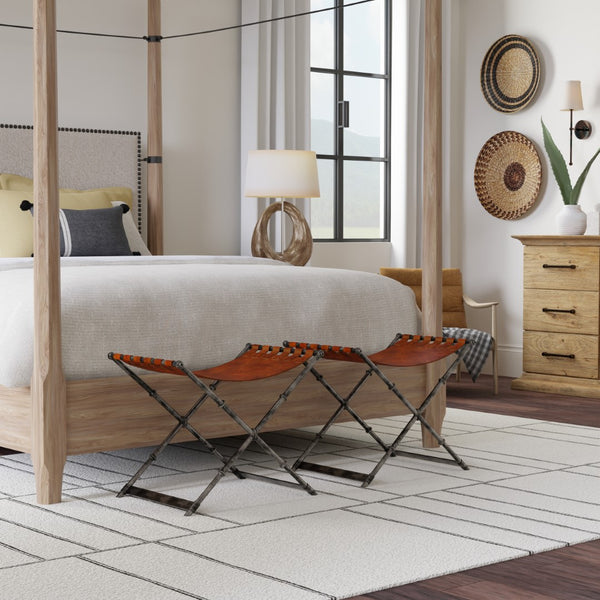 Sarreid Dalton Equestrian Bench - Stylish Gun Metal Iron & Leather Design For Modern Home Decor Needs Brown  53898