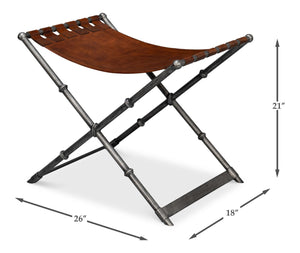 Sarreid Dalton Equestrian Bench - Stylish Gun Metal Iron & Leather Design For Modern Home Decor Needs Brown  53898